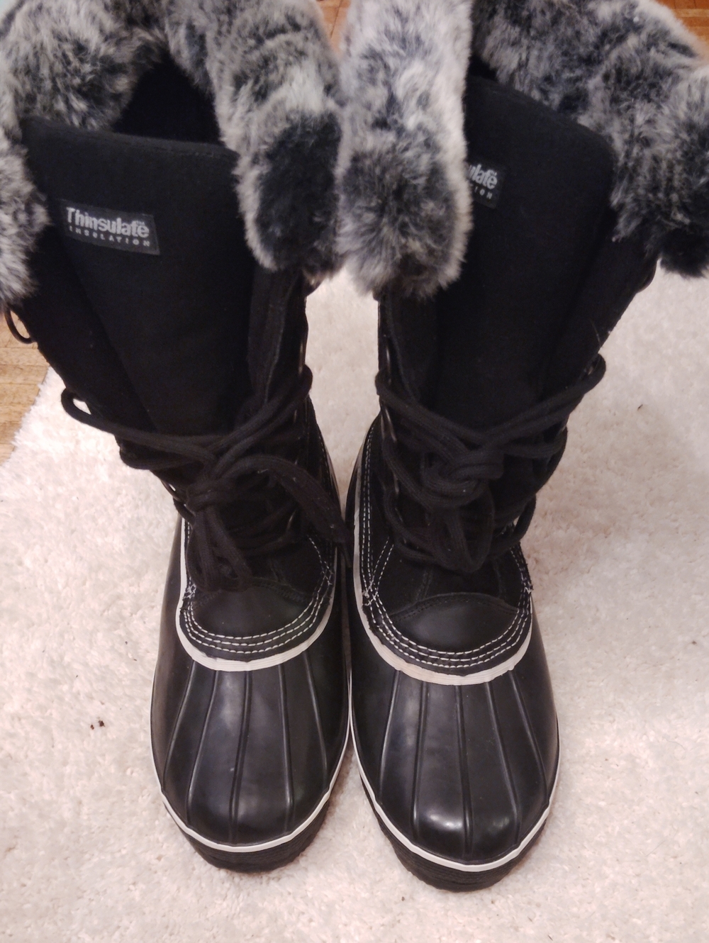 Ozark Trail Black Lace-Up Women's Winter Boots with Faux Fur Cuff